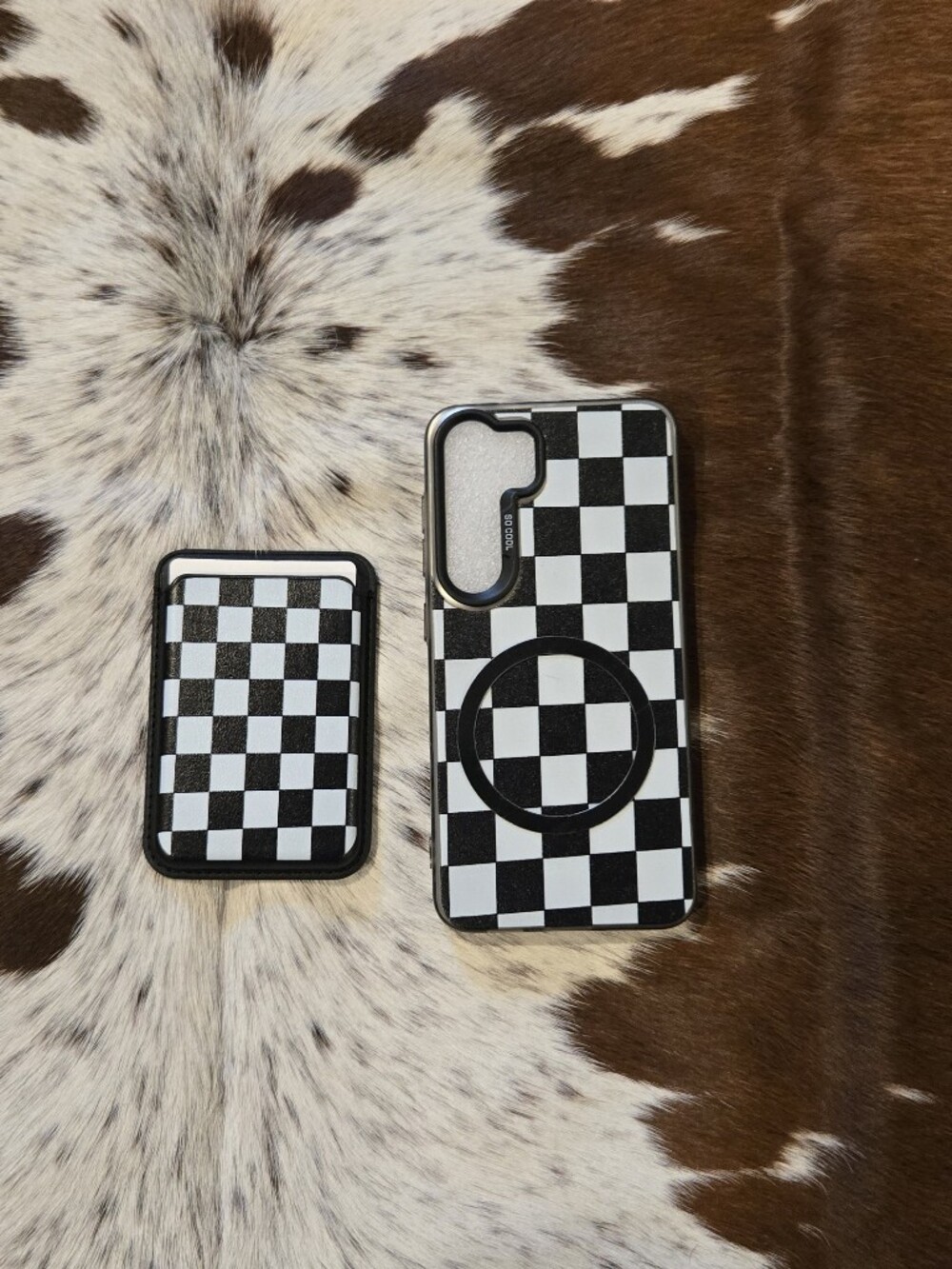 Black & White Checkerboard Phone Case with Magnetic Ring